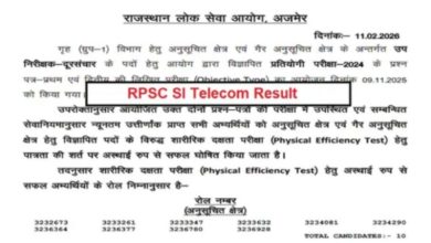 Photo of राजस्थान सब-इंस्पेक्टर टेलिकॉम भर्ती परीक्षा का रिजल्ट जारी